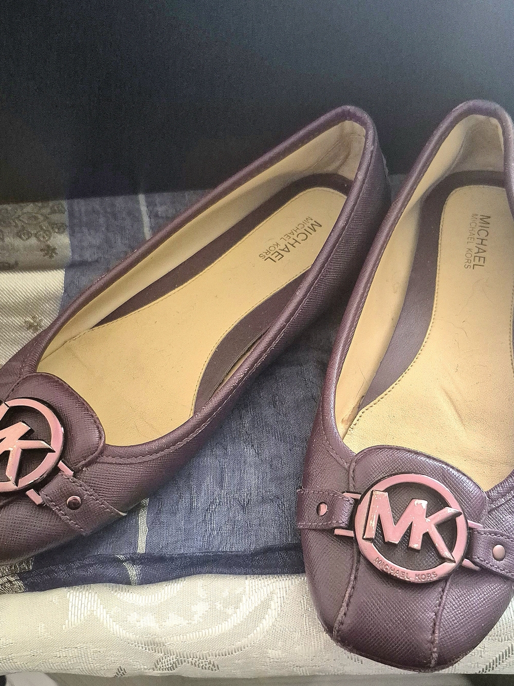 Michael Kors Plum Leather MK Logo Ballet Flats
